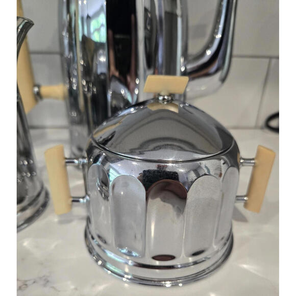 Tea Set Demeyere art deco chromed metal phenolic handled Coffee Pot Cream Sugar - Picture 4 of 10